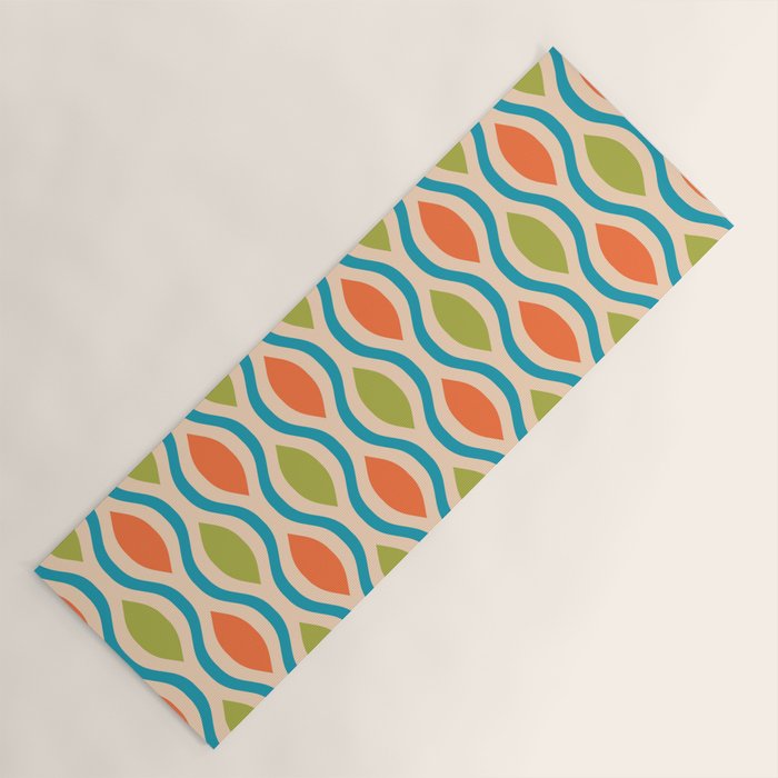 Mid Century Modern Style 336 Orange Turquoise and Olive Green Yoga Mat Gallery Image 1