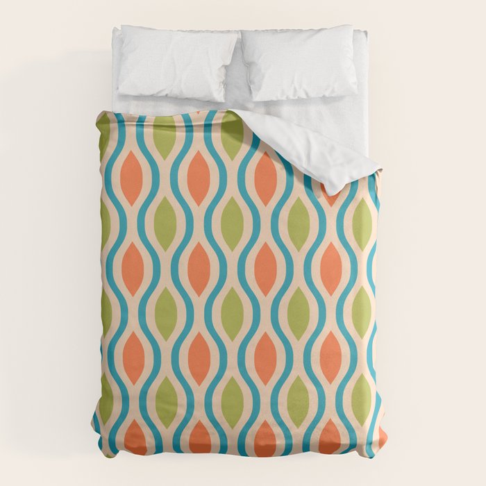 Mid Century Modern Style 336 Orange Turquoise and Olive Green Duvet Cover Gallery Image 6