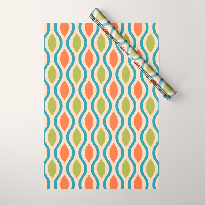 Mid Century Modern Style 336 Orange Turquoise and Olive Green Wrapping Paper Gallery Image 1