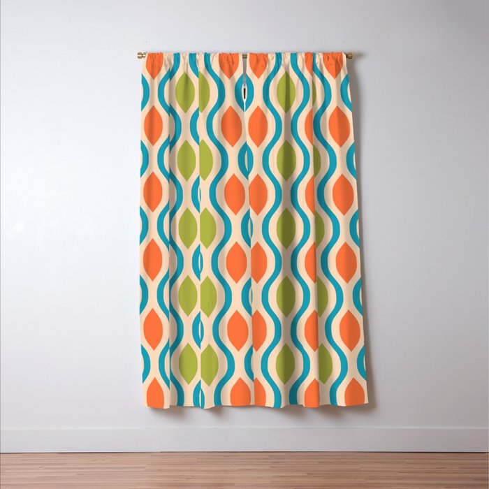 Mid Century Modern Style 336 Orange Turquoise and Olive Green Window Curtain Gallery Image 3