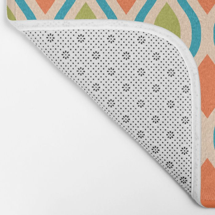 Mid Century Modern Style 336 Orange Turquoise and Olive Green Bath Mat Gallery Image 2