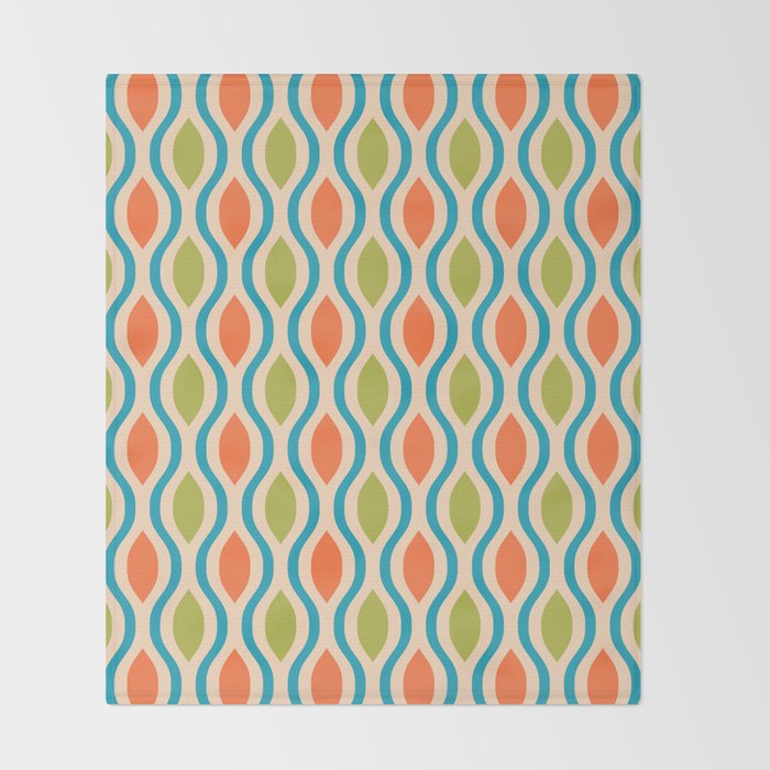 Mid Century Modern Style 336 Orange Turquoise and Olive Green Throw Blanket Gallery Image 2