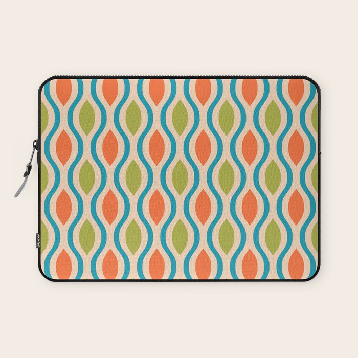 Mid Century Modern Style 336 Orange Turquoise and Olive Green Laptop Sleeve Gallery Image 1
