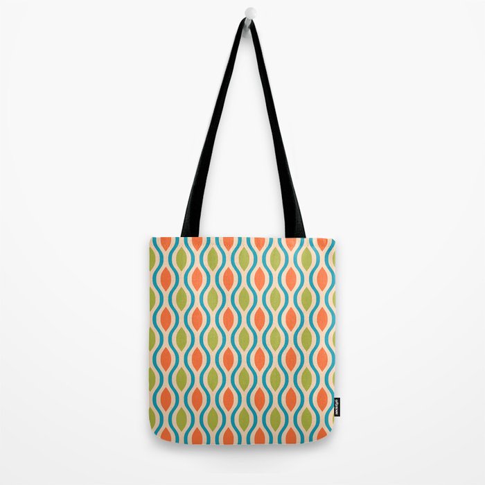 Mid Century Modern Style 336 Orange Turquoise and Olive Green Tote Bag Gallery Image 2