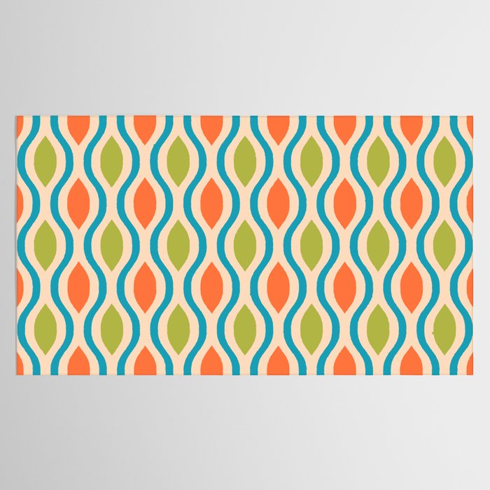 Mid Century Modern Style 336 Orange Turquoise and Olive Green Tablecloth Gallery Image 2