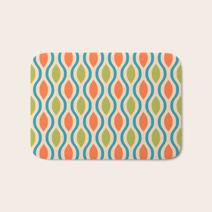 Mid Century Modern Style 336 Orange Turquoise and Olive Green Bath Mat Gallery Image 1