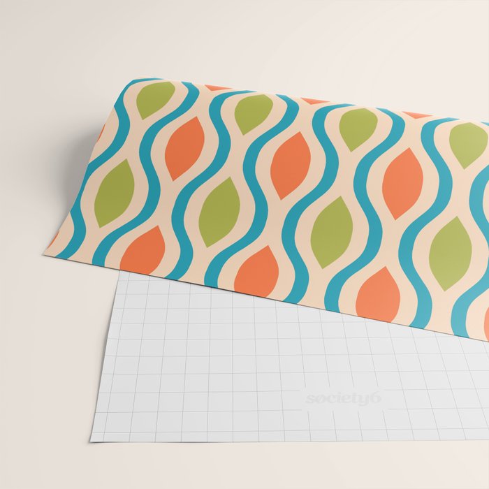 Mid Century Modern Style 336 Orange Turquoise and Olive Green Wrapping Paper Gallery Image 2