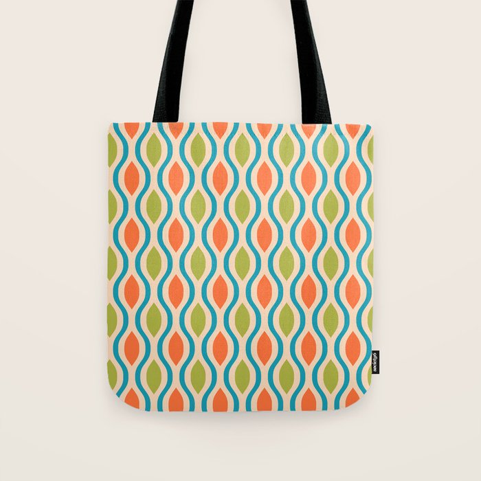Mid Century Modern Style 336 Orange Turquoise and Olive Green Tote Bag Gallery Image 1