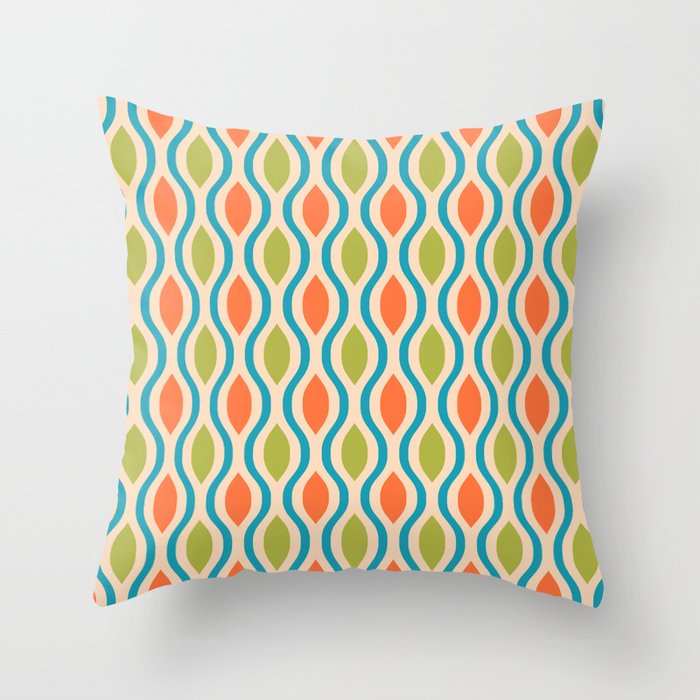 Mid Century Modern Style 336 Orange Turquoise and Olive Green Throw Pillow Gallery Image 1