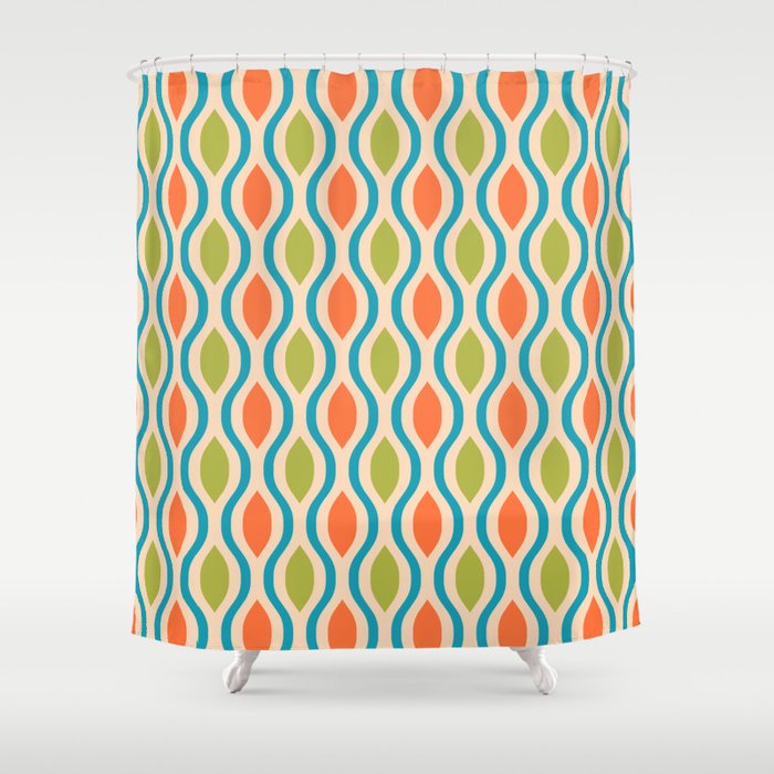 Mid Century Modern Style 336 Orange Turquoise and Olive Green Shower Curtain Gallery Image 1