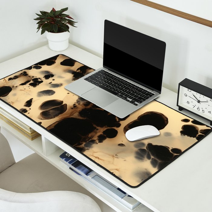 Black and Cream White Tortoiseshell Pattern Desk Mat Gallery Image 2