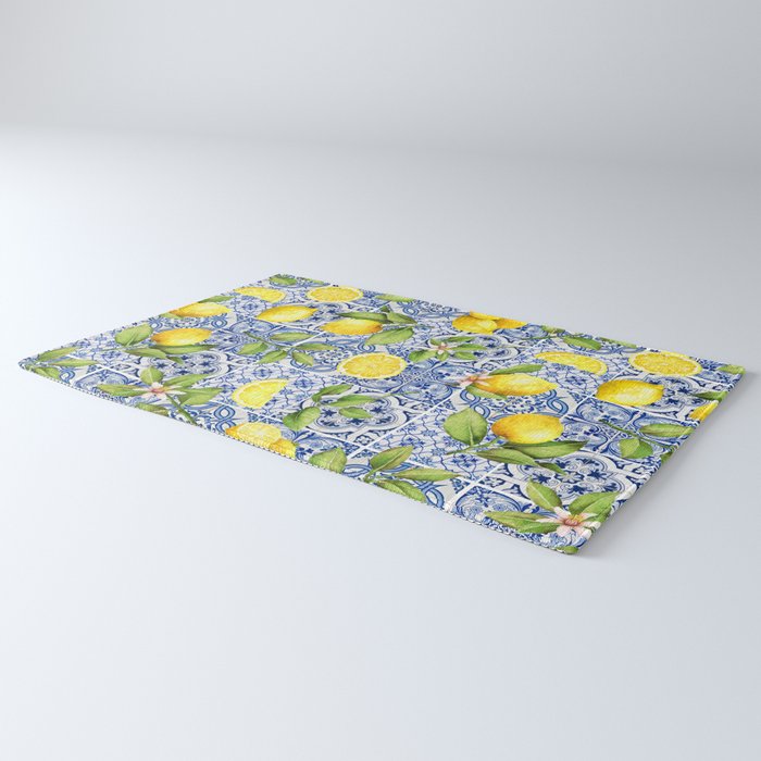 Portuguese Vintage Summer  Blue Tiles And Lemons Rug Gallery Image 3