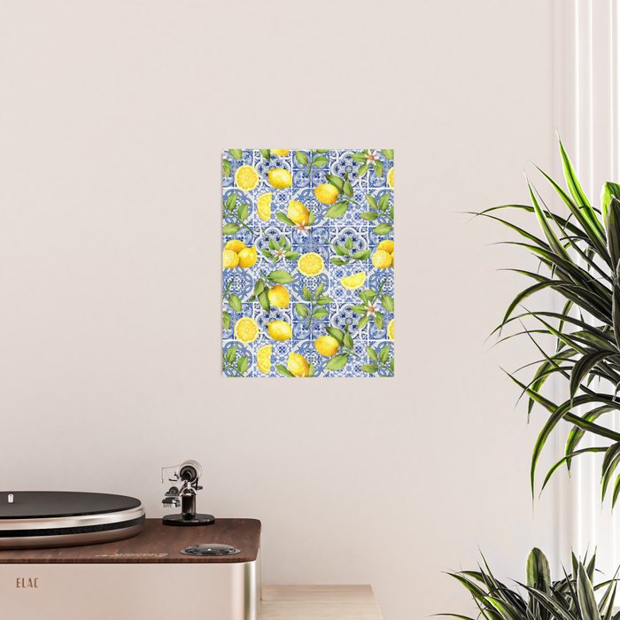 Portuguese Vintage Summer  Blue Tiles And Lemons Poster Gallery Image 2