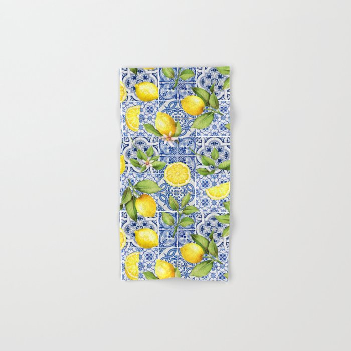 Portuguese Vintage Summer  Blue Tiles And Lemons Bath Towel Gallery Image 1