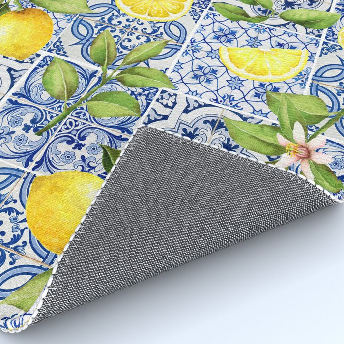 Portuguese Vintage Summer  Blue Tiles And Lemons Rug Gallery Image 4