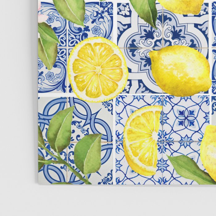Portuguese Vintage Summer  Blue Tiles And Lemons Poster Gallery Image 3