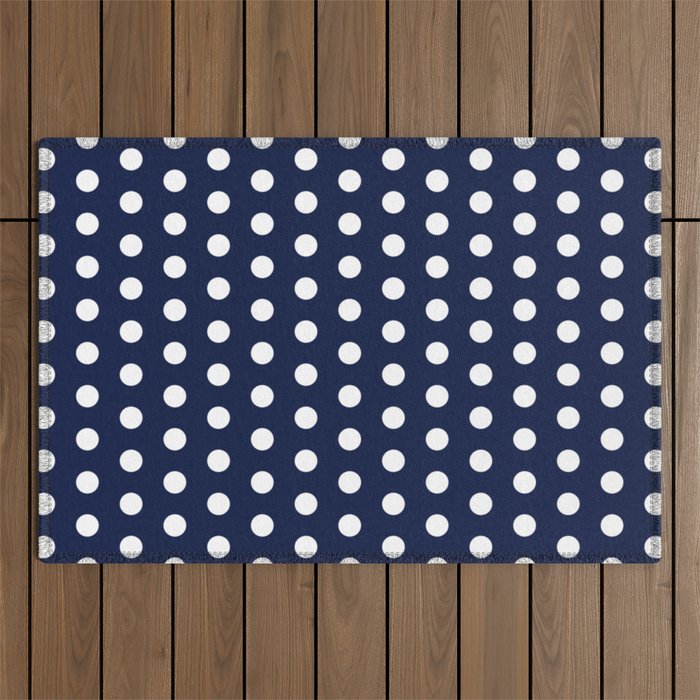 Navy Blue Polka Dots Minimalist Line Drawing Outdoor Rug Gallery Image 1