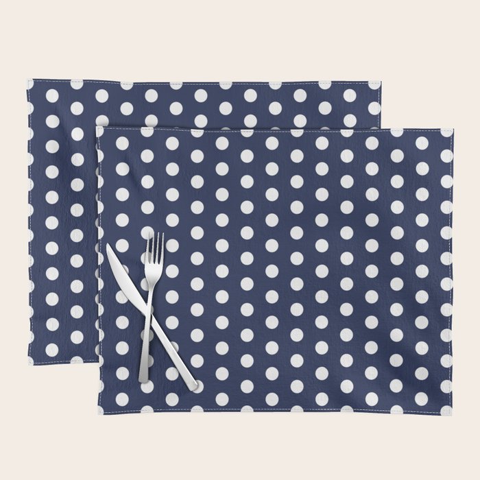 Navy Blue Polka Dots Minimalist Line Drawing Placemat Gallery Image 1
