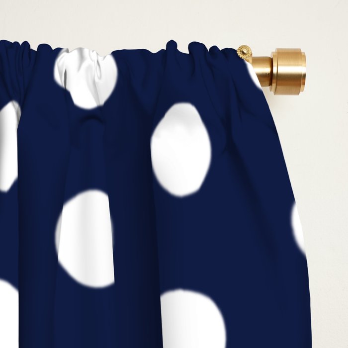 Navy Blue Polka Dots Minimalist Line Drawing Window Curtain Gallery Image 2