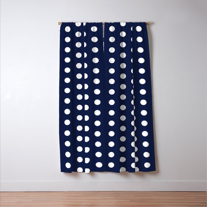 Navy Blue Polka Dots Minimalist Line Drawing Window Curtain Gallery Image 3