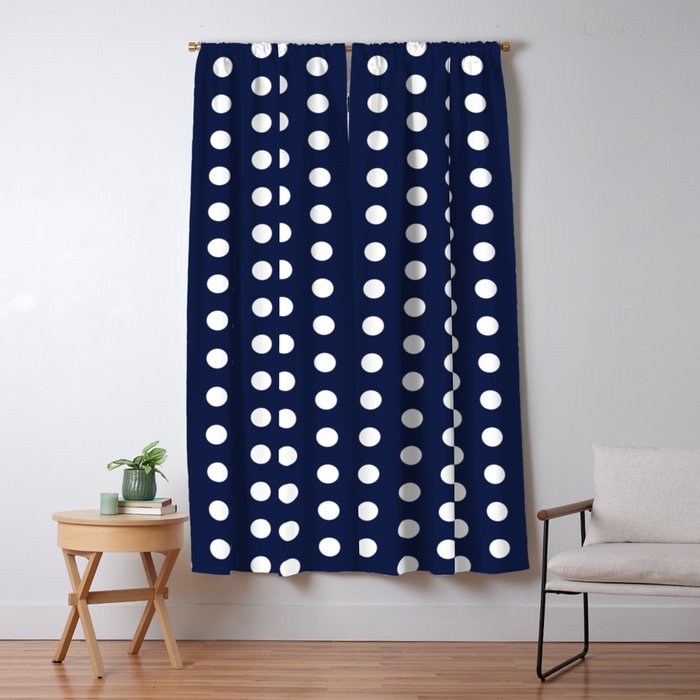 Navy Blue Polka Dots Minimalist Line Drawing Window Curtain Gallery Image 1