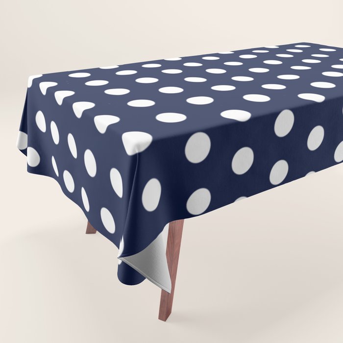 Navy Blue Polka Dots Minimalist Line Drawing Tablecloth Gallery Image 1