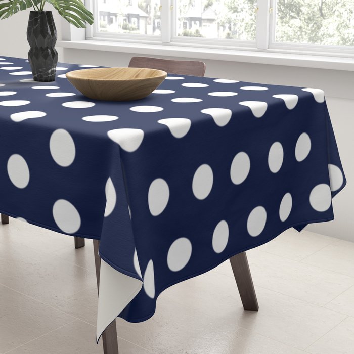 Navy Blue Polka Dots Minimalist Line Drawing Tablecloth Gallery Image 3