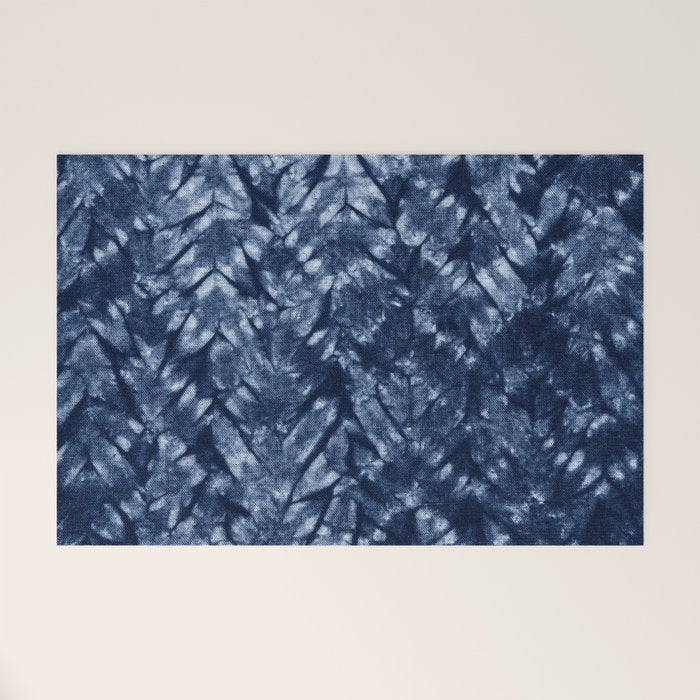 Indigo Blue Shibori Tie Dye, Boho Art Welcome Mat Gallery Image 1