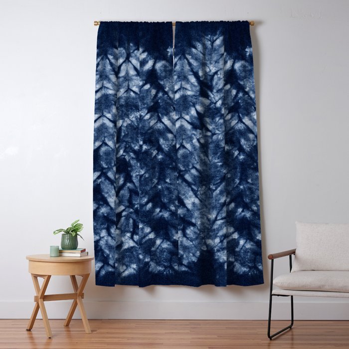Indigo Blue Shibori Tie Dye, Boho Art Window Curtain Gallery Image 5
