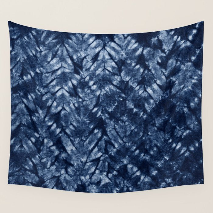 Indigo Blue Shibori Tie Dye, Boho Art Wall Tapestry Gallery Image 1