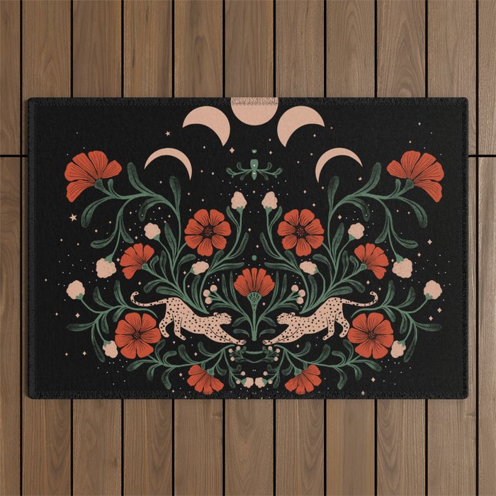 Modern tigers with red poppies Outdoor Rug Gallery Image 1