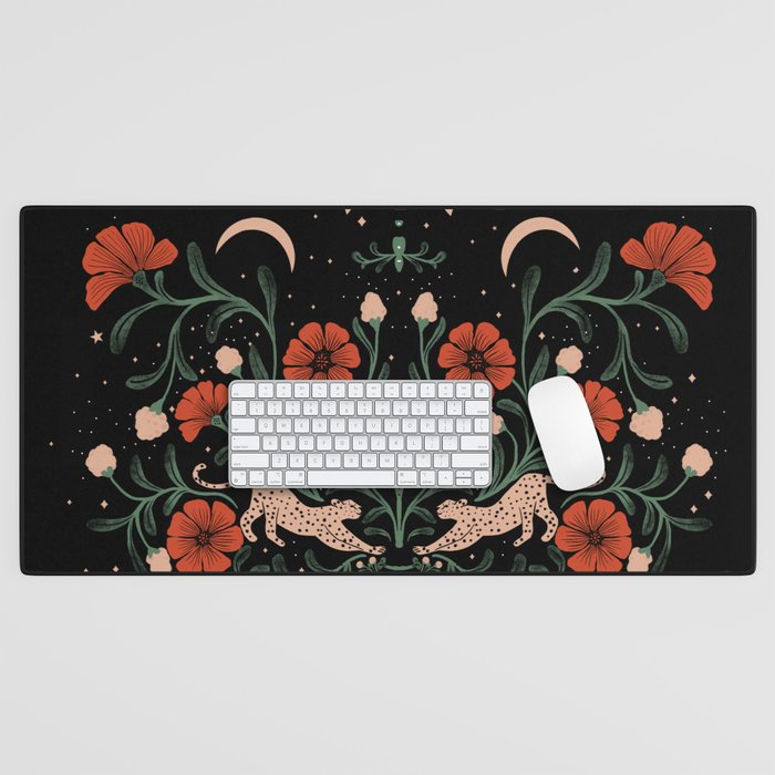 Modern tigers with red poppies Desk Mat Gallery Image 1