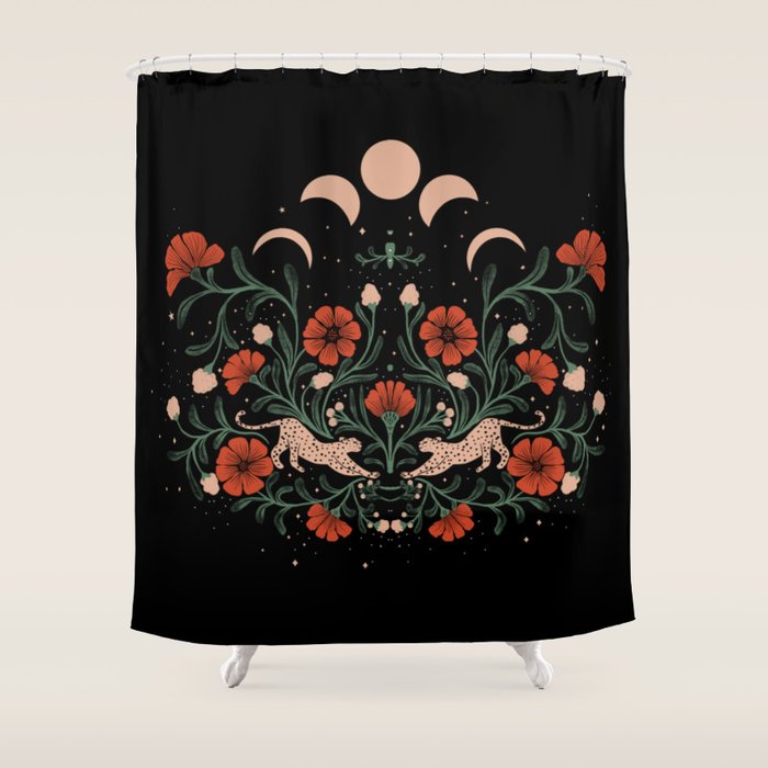 Modern tigers with red poppies Shower Curtain Gallery Image 1