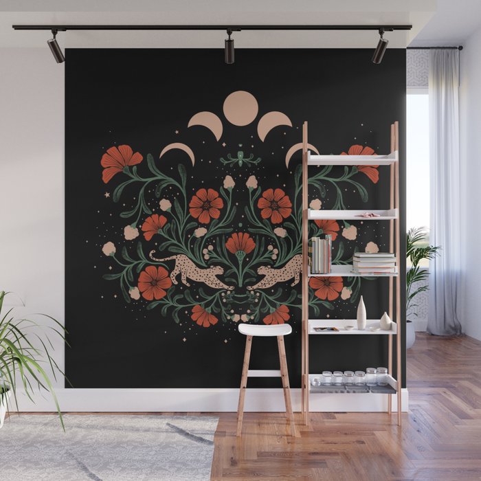Modern tigers with red poppies Wall Mural Gallery Image 1