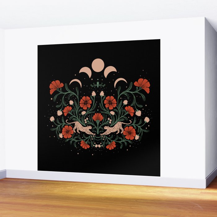 Modern tigers with red poppies Wall Mural Gallery Image 2