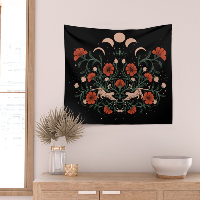 Modern tigers with red poppies Wall Tapestry Gallery Image 2