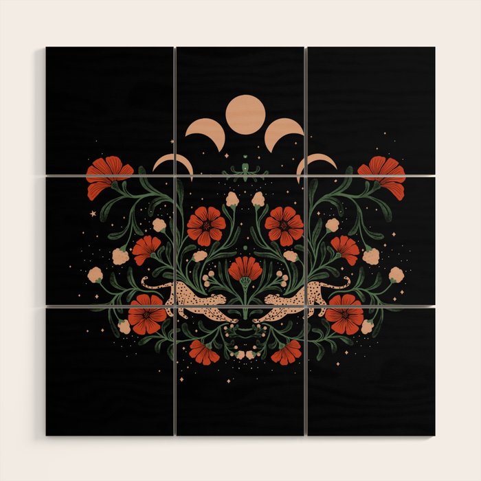 Modern tigers with red poppies Wood Wall Art Gallery Image 1