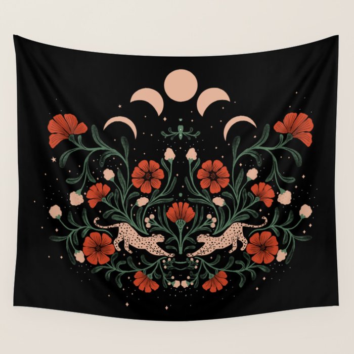 Modern tigers with red poppies Wall Tapestry Gallery Image 4
