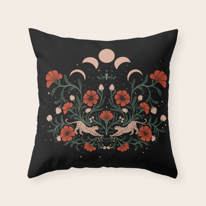 Modern tigers with red poppies Throw Pillow Gallery Image 1