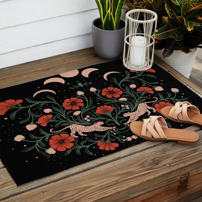 Modern tigers with red poppies Outdoor Rug Gallery Image 2