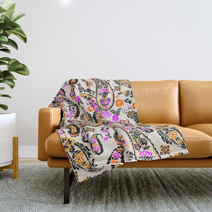 Vibrant paisley print Throw Blanket Gallery Image 1