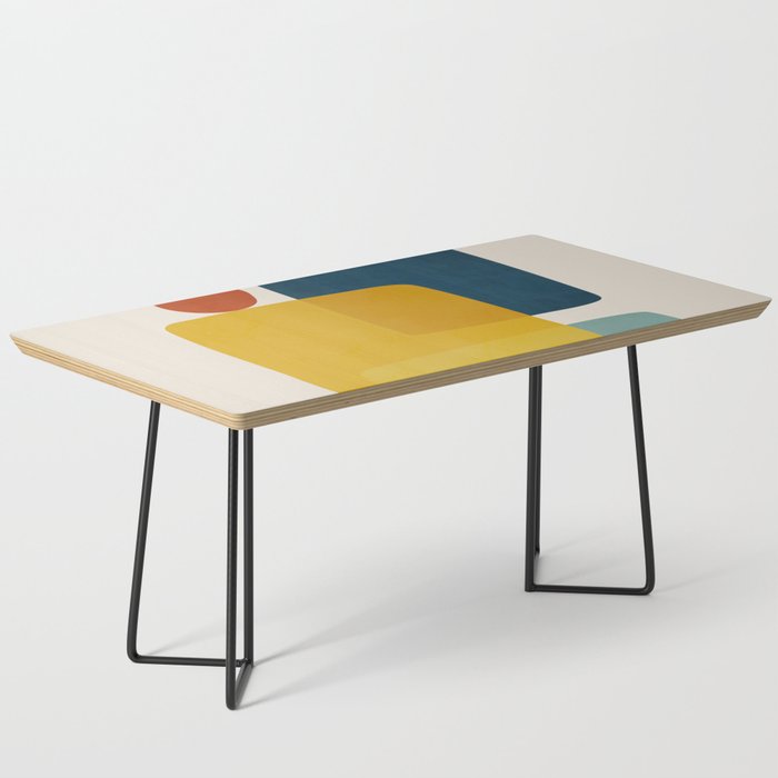 MCM Abstract Shapes Navy Mustard Red I Coffee Table Gallery Image 1