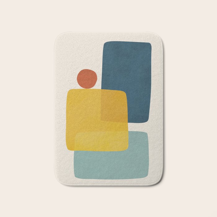 MCM Abstract Shapes Navy Mustard Red I Bath Mat Gallery Image 1