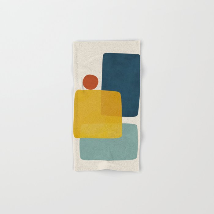 MCM Abstract Shapes Navy Mustard Red I Bath Towel Gallery Image 1