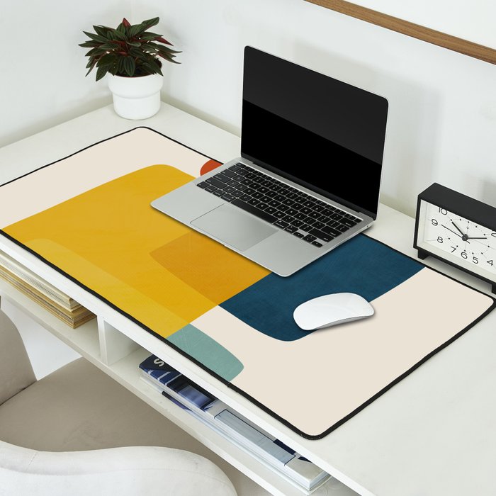 MCM Abstract Shapes Navy Mustard Red I Desk Mat Gallery Image 2