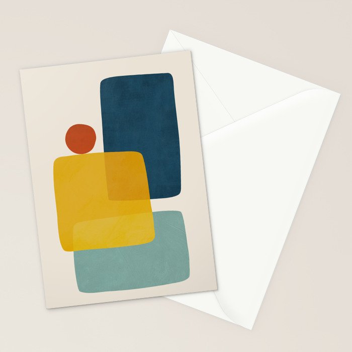 MCM Abstract Shapes Navy Mustard Red I Stationery Card Gallery Image 2