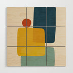 MCM Abstract Shapes Navy Mustard Red I Wood Wall Art Gallery Image 1