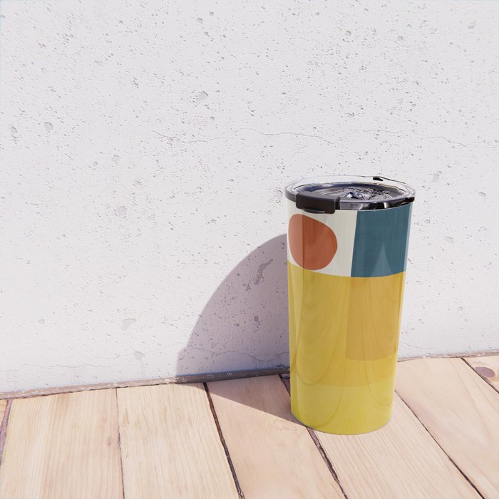 MCM Abstract Shapes Navy Mustard Red I Travel Mug Gallery Image 4
