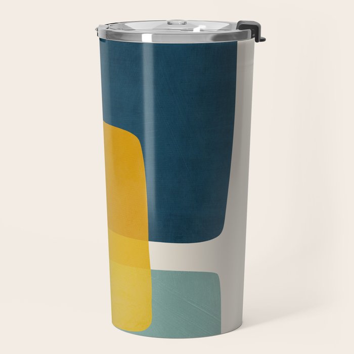 MCM Abstract Shapes Navy Mustard Red I Travel Mug Gallery Image 2