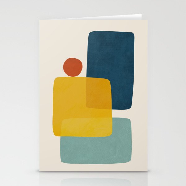 MCM Abstract Shapes Navy Mustard Red I Stationery Card Gallery Image 2